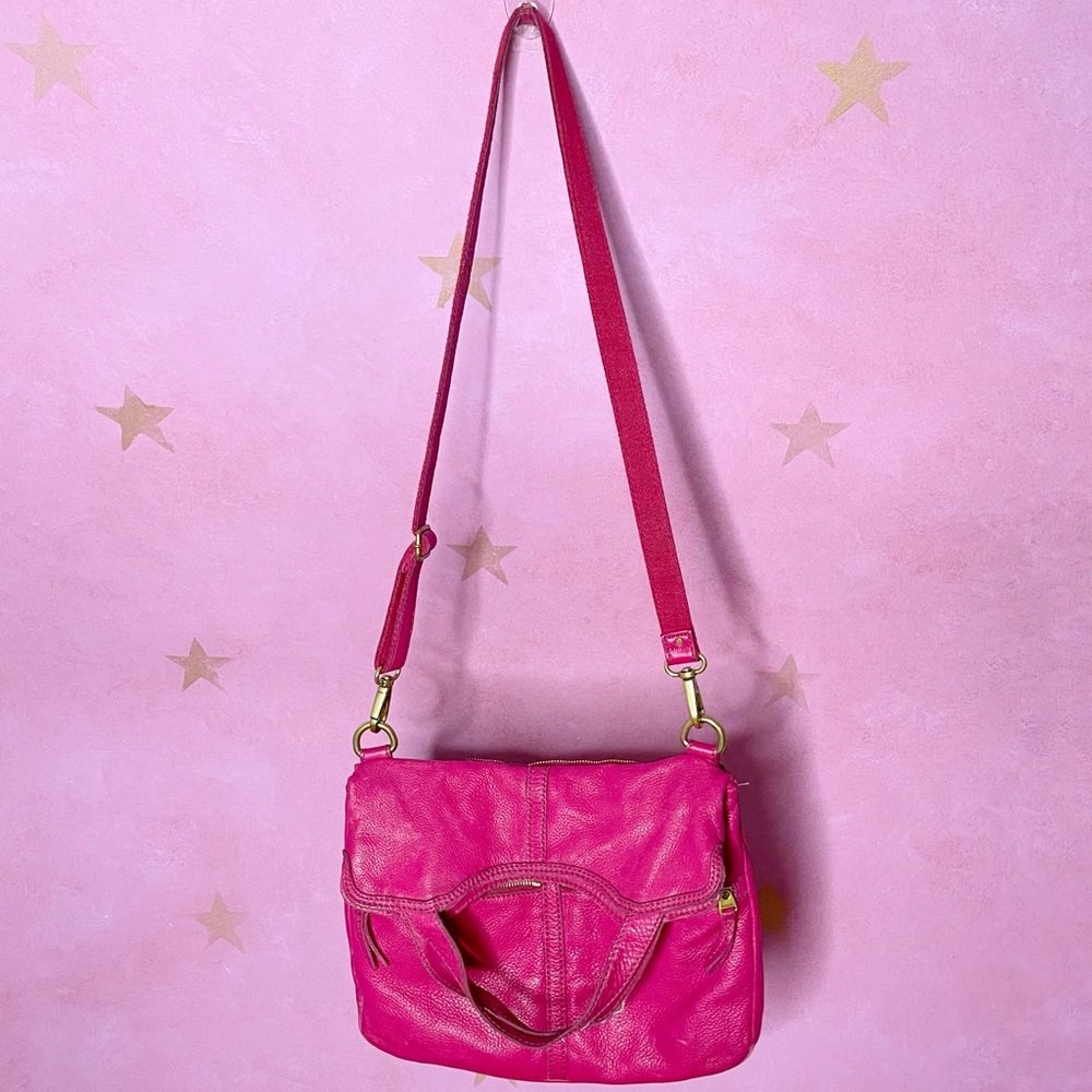 Fossil Fuchsia Leather Crossbody Purse